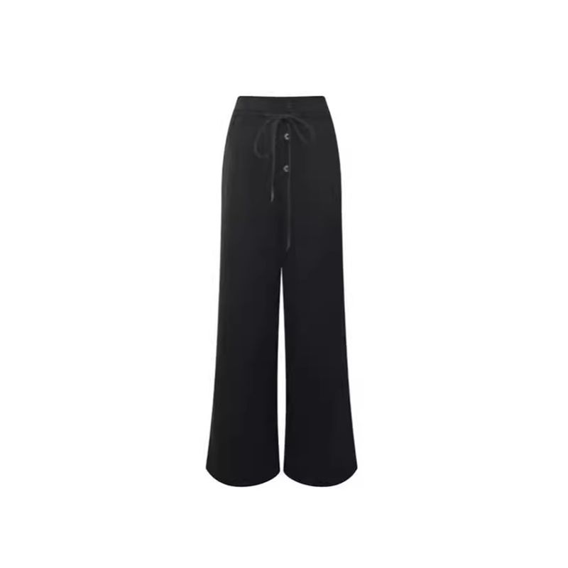 More Than 2024 Buttons Elastic Waist Fall and Winter Gray Straight Sweatpants Idle Style Loose Casual Mop Wide Leg Pants