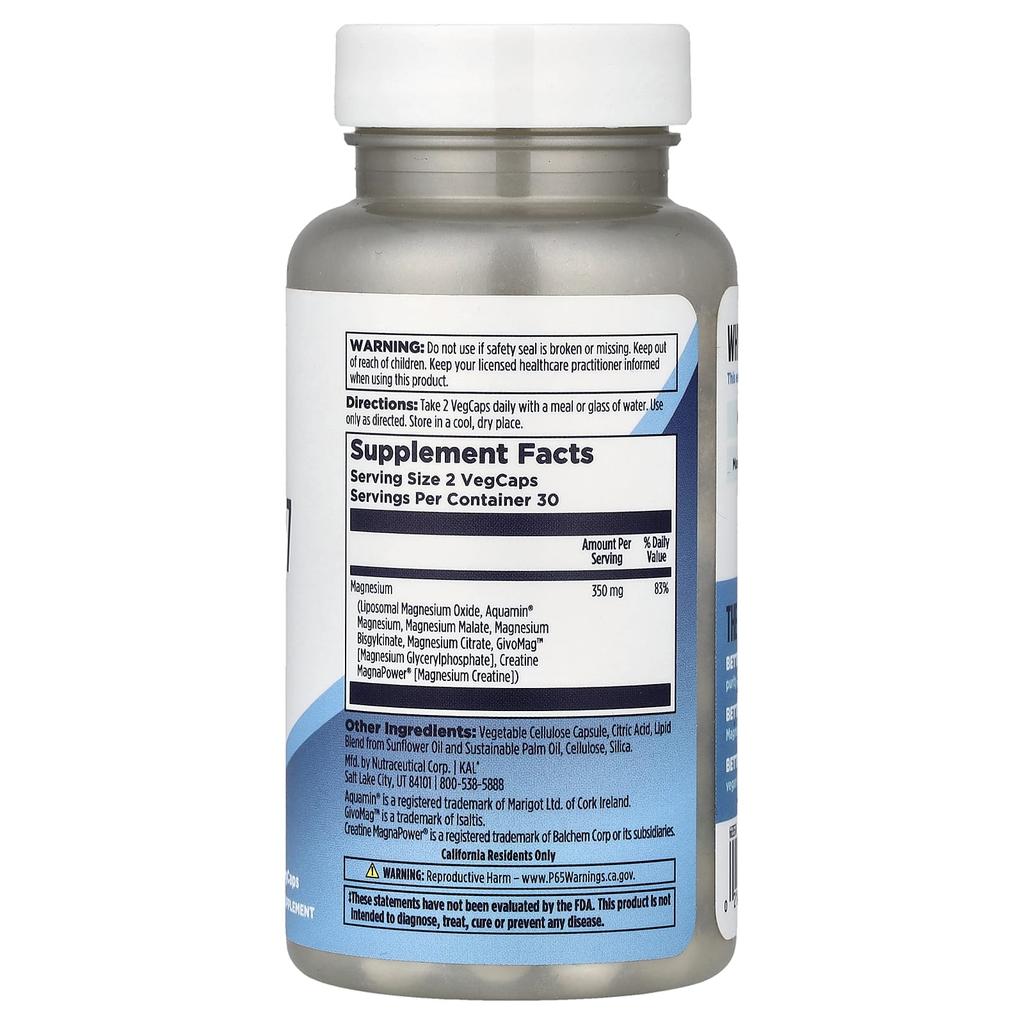 KAL, Magnesium 7 Complex, Veggie Capsules 60 Tablets (175mg per capsule)