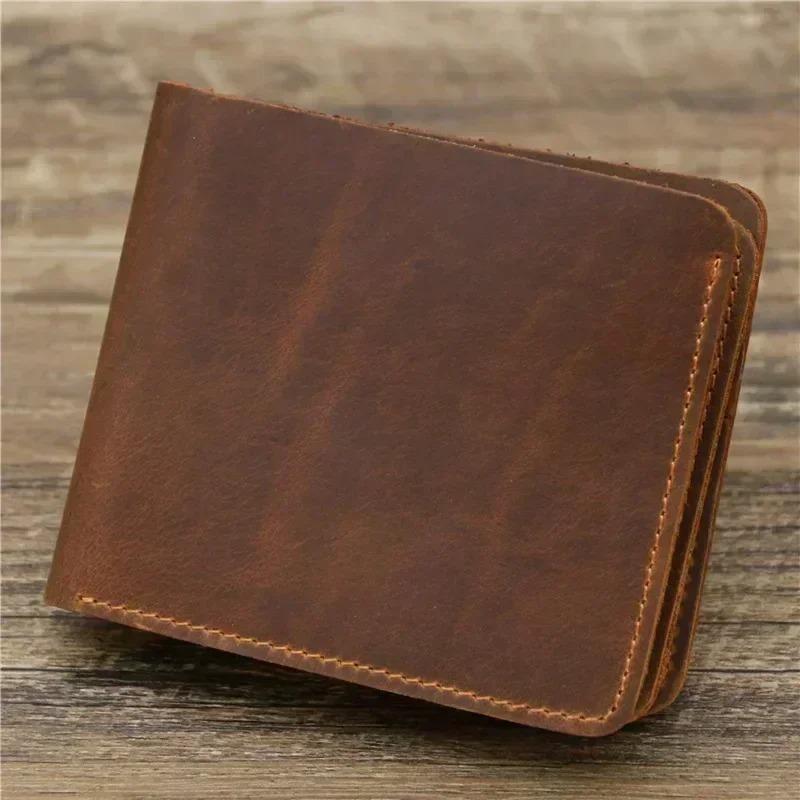 Portofel din piele ceruită pentru bărbați cu blocare RFID Portofel bărbătesc Vintage din piele naturală de vacă Portofel scurt pentru bancnote și monede bărbătesc Portofel scurt