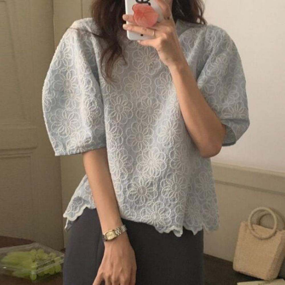 Navava Women S Flower Embroidery Point Short Sleeve blouSe Nb2680
