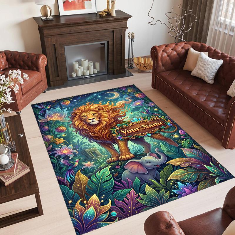 Leopard Theme Crystal Velvet Floor Rug Personalized Custom Name Text Warm Carpet Home Decoration