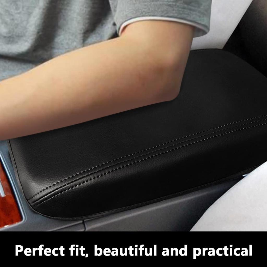 Armrest Cover Suitable for Toyota Camry 2007-2011 Leather Central Console Armrest Box Protector Pad (Black Leather + Black Stitch)