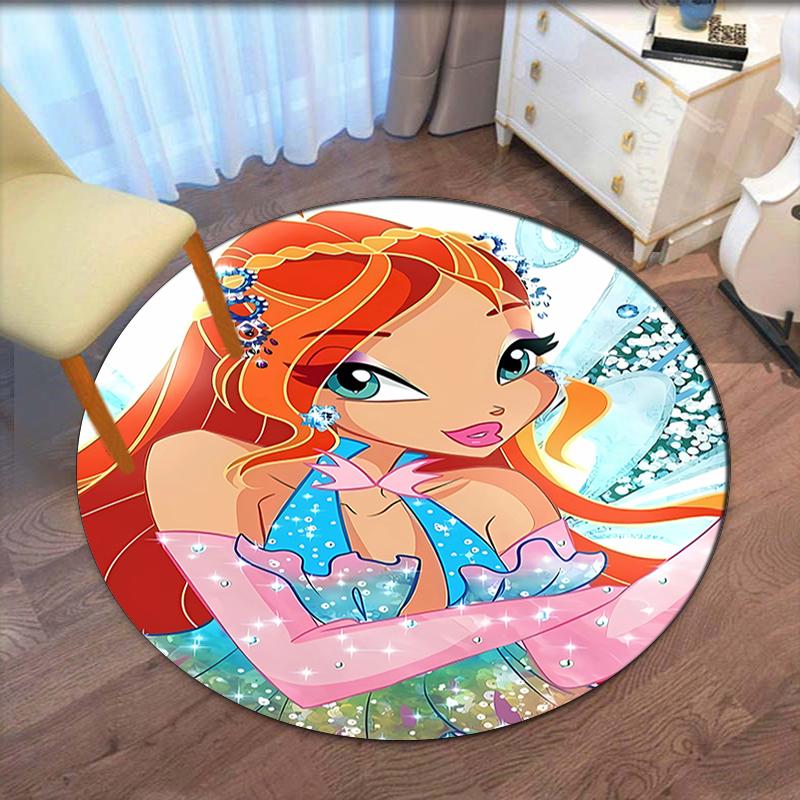 Winx Club Printed Round Rug Carpet Chair Rug Area Rug Entryway Doormats,for Office Chair Living Room Bedroom Kitchen Room.