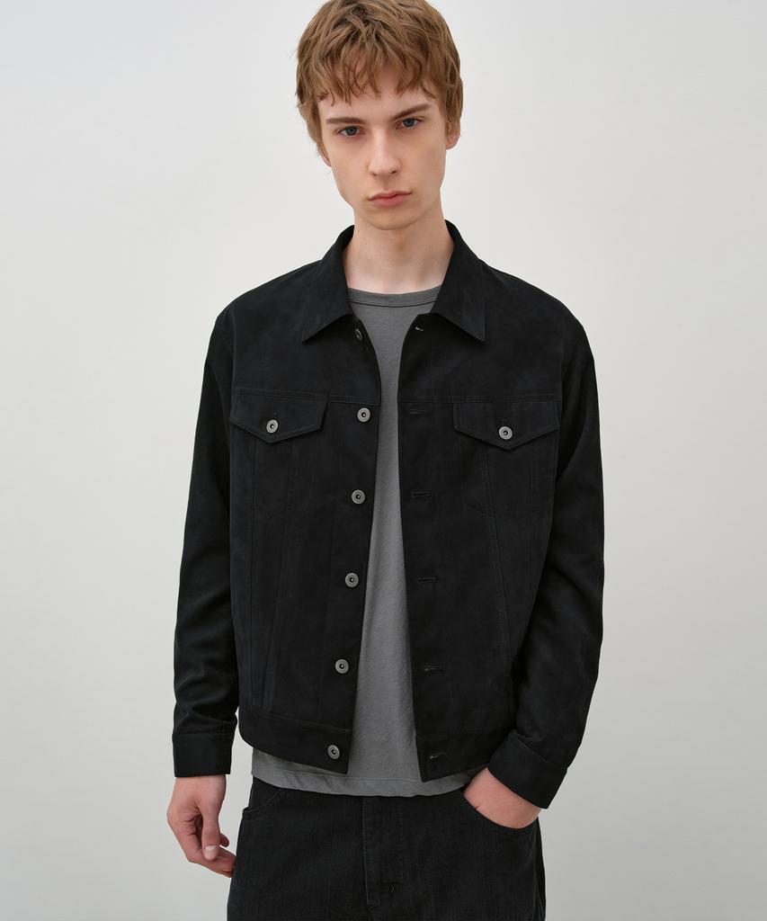 INSILENCE Faw Suede Trucker Jacket Black