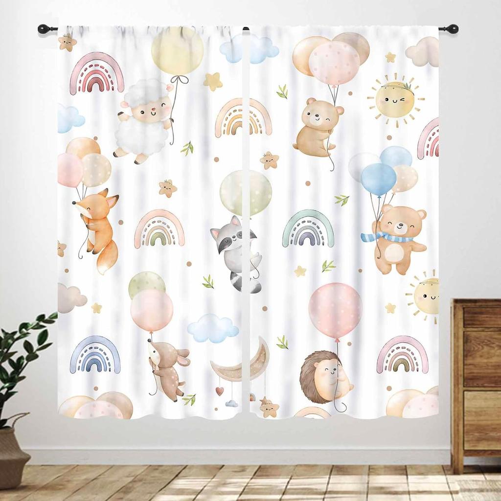 Blue Curtains Kids Room Cartoon Underwater Animals Sharks Turtles Nature Marine Plants Window Drapery Treatments Curtain Polyester Washable Children's