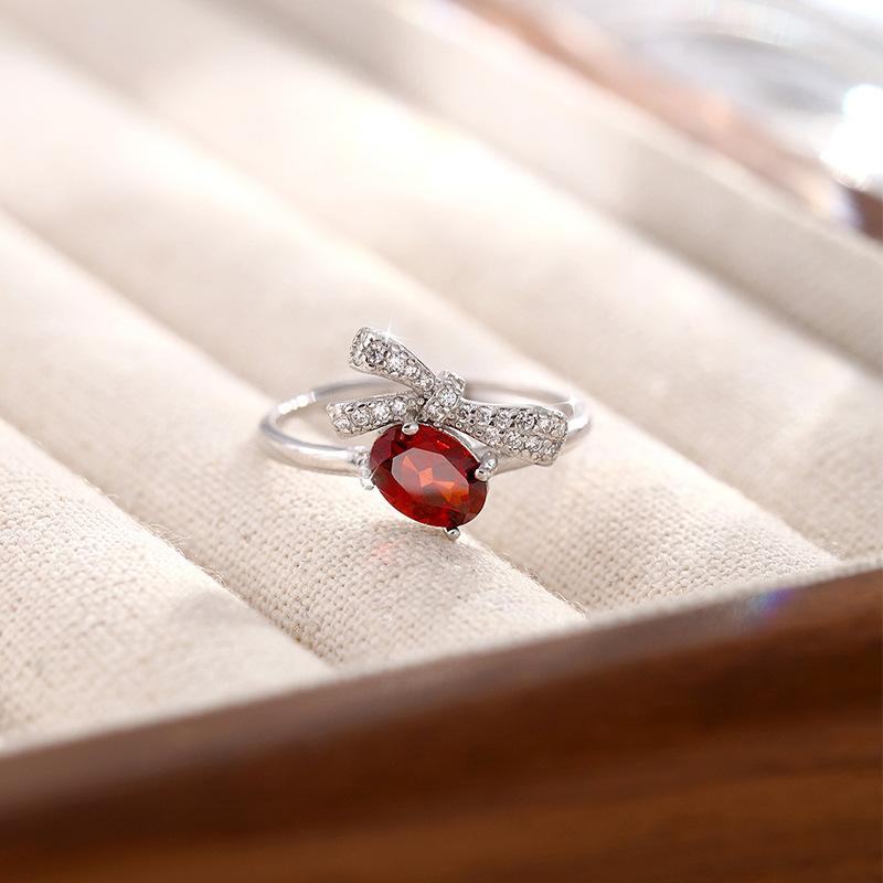 Bow Ring S925 Sterling Silver Ring Women's Fashion Inlaid with Natural Crystal Stone Jewelry Women's Fashion Gift