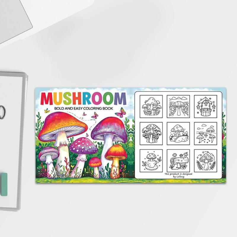 Big Coloring Book for Children Toddler Cartoon Mushroom Coloring Book Animal Dinosaur Coloring Book for Kids 21X21cm