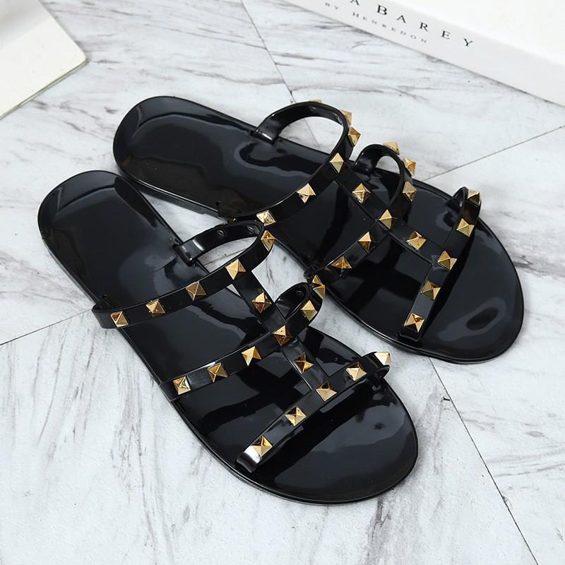 Damen Nieten Flache Rutschfeste Sandalen - Vielseitige Sommer Freizeitschuhe