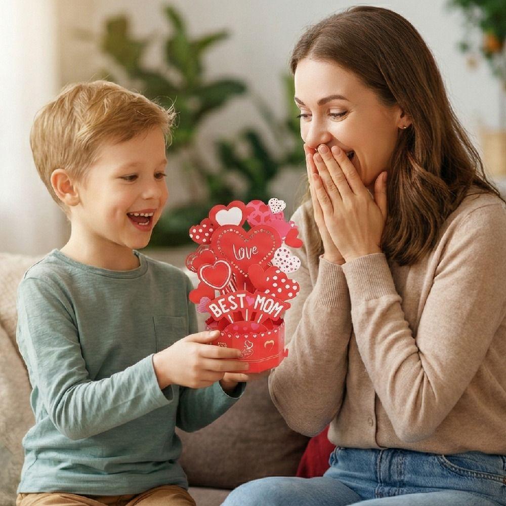 Romantic Mother's Day Greeting Card Blessing Creative 3D Award Cup Greeting Cards Paper Sculpture with Envelope