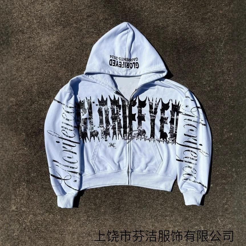 2025 European and American personality 3d printing zipper sweater long sleeve pullover hoodie retro jacket street trend