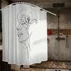 Minimalist Line Art Shower Curtain – Woman’S Profile & Lily In One Continuous Stroke, 12 Hooks, Waterproof Modern Decor