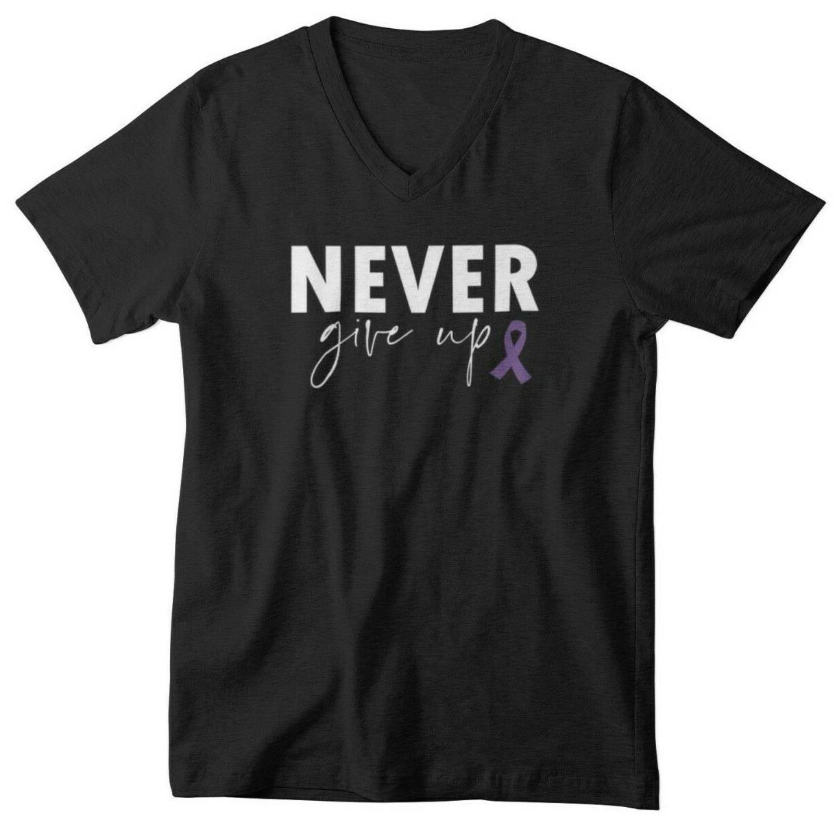 Mens V-neck Never Give Up T Shirt Epilepsy Awareness T-Shirt Pancreatic Cancer 3XL