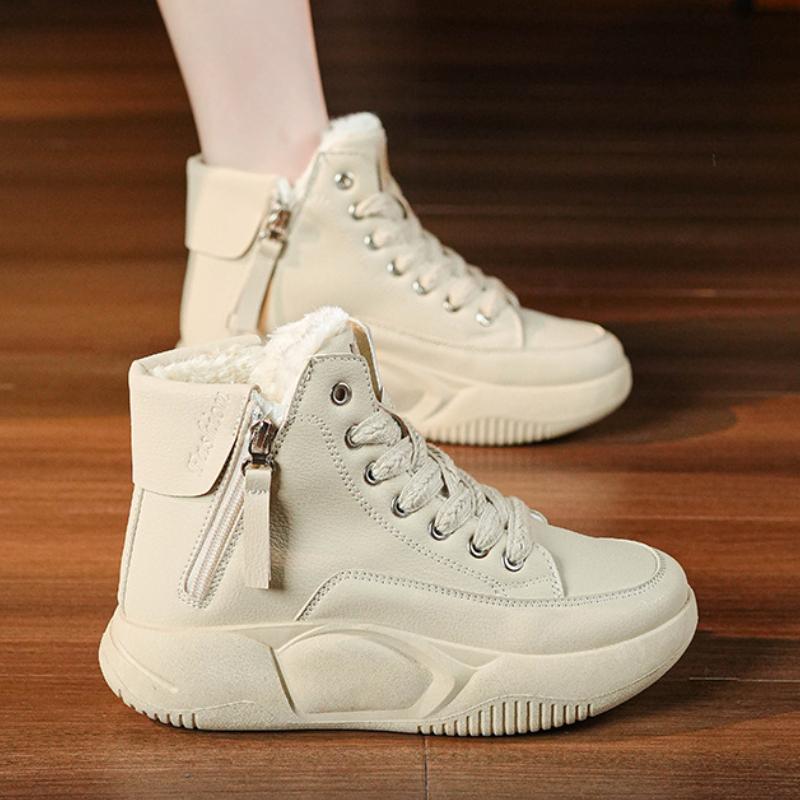 Trendy Double Zipper Cotton Shoes 2024 Winter New Style Warm High Help Thick Bottom Anti Slip Commuter Women's Vulcanized Shoes