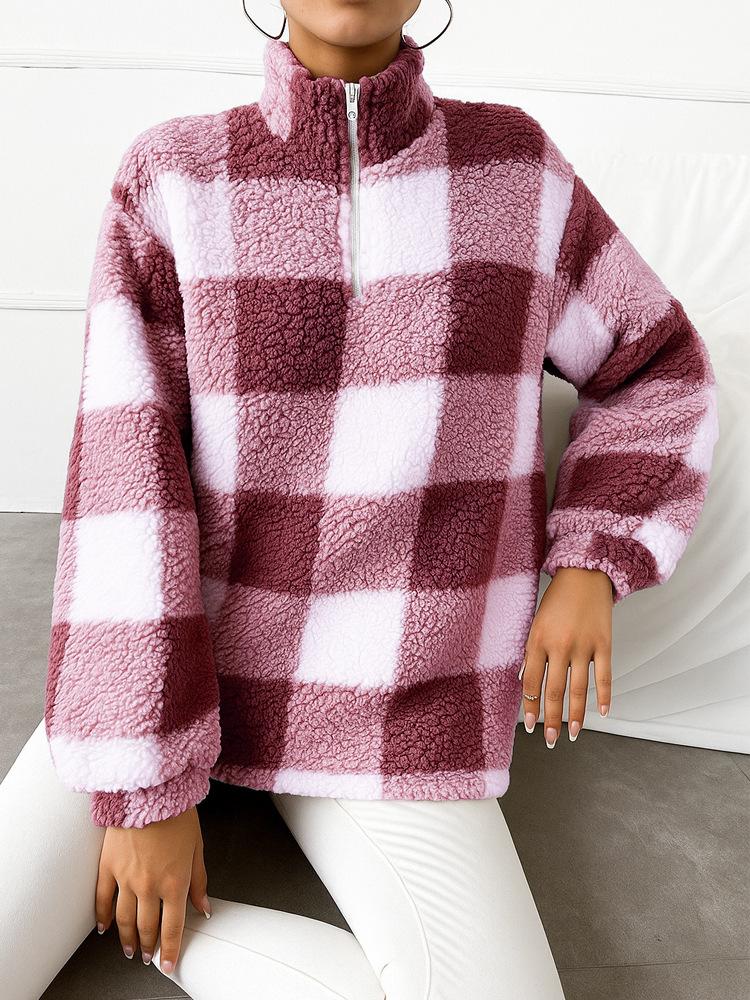 2025 New Women's Casual Stand Collar Zipper Long Sleeve Pullover Multi-color Plush Sweatshirt