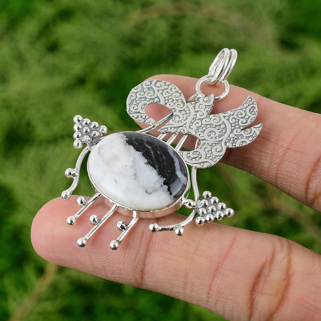 Daughters Day Sale Zebra Jasper Stone Handcrafted Pendant 925 Sterling Silver