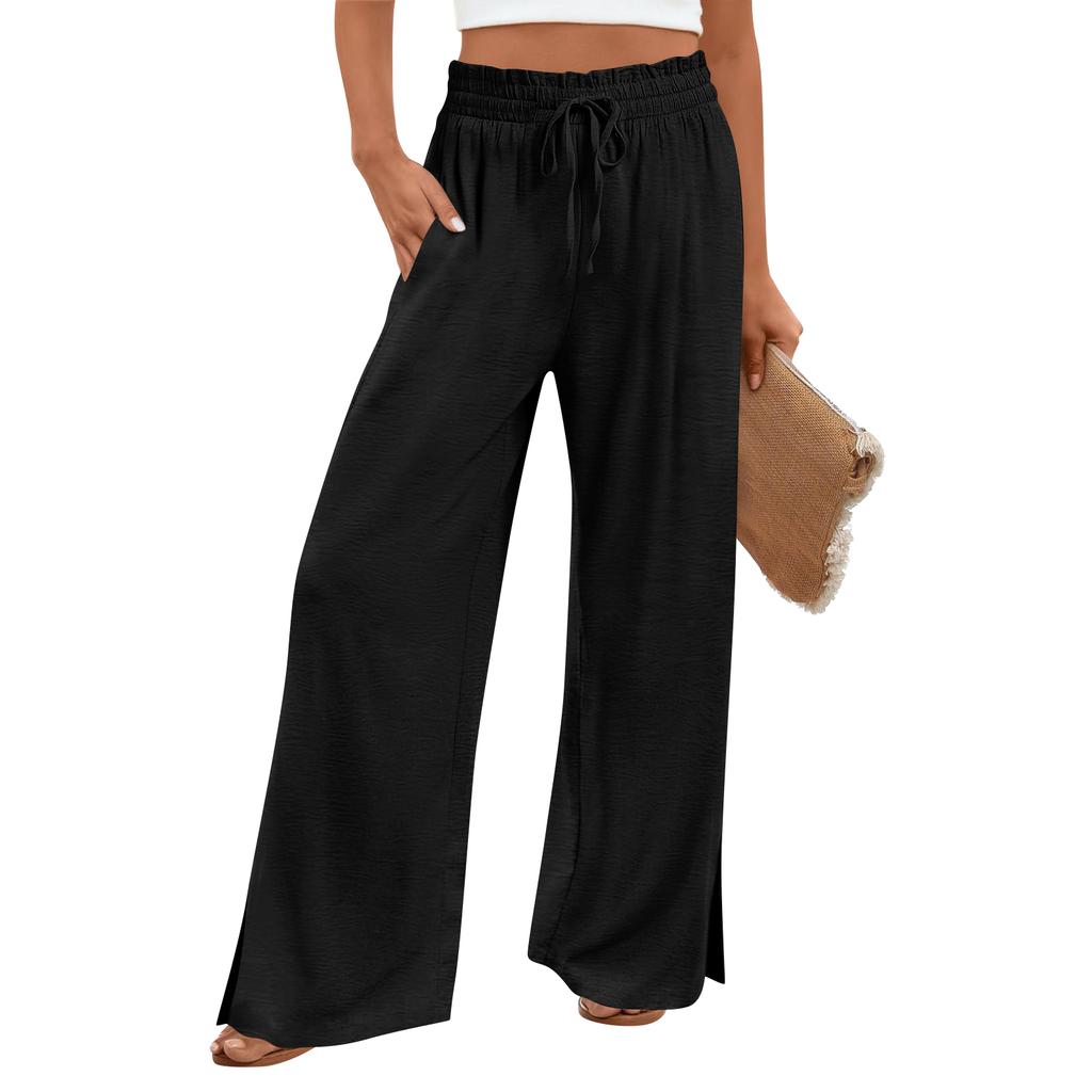 Damen Casual Mode Baumwoll-Leinenmischung Weite Hosen mit Seitentaschen
