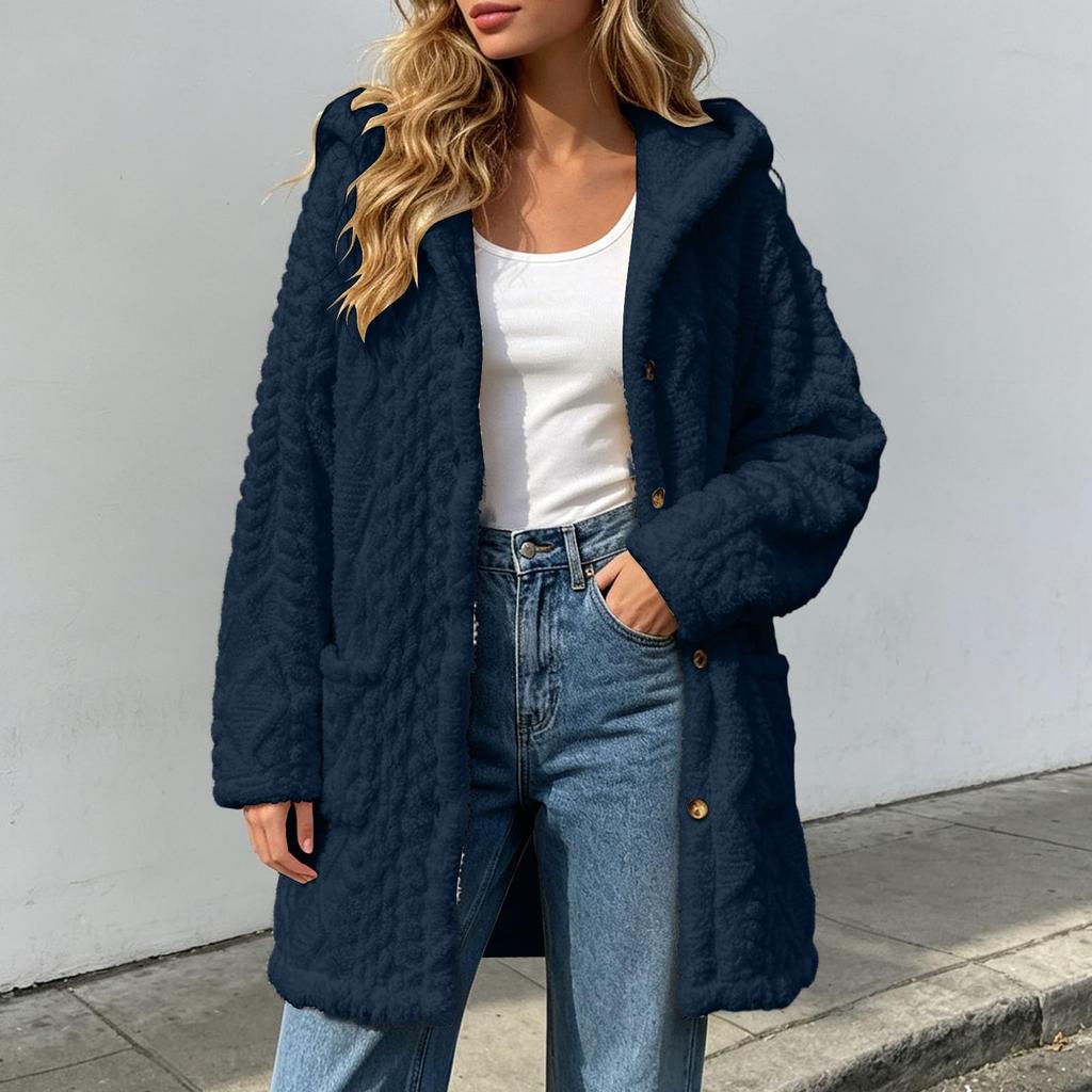 Women's Casual Hooded Button-Up Jacket, Fall and Winter Outerwear for Everyday Wear