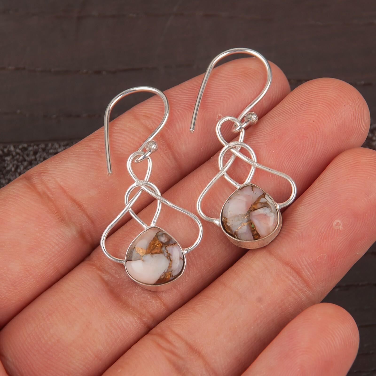 

Natural Pink Opal Turquoise 925 Sterling Silver Jewelry Handmade Earrings 1.50 EE-2-35