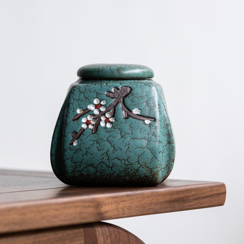 Vintage Plum Blossom Ceramic Tea Jar Sealed Coffee Candy Jar Antique Art Decorative Jars Storage Ornaments Home Decoration Gifts