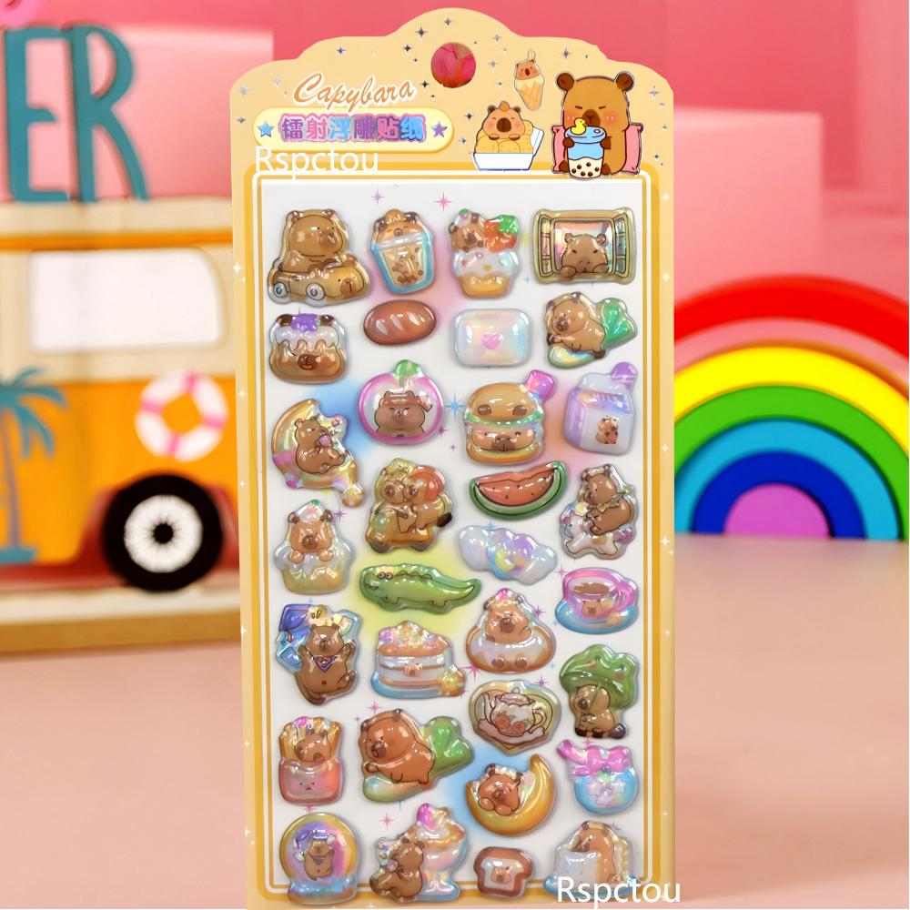 4pcs Creative Animal 3D Stickers Cute Cartoon Capybara Bubble Sticker Waterproof Decoration DIY Luggage Phone Decals Gift