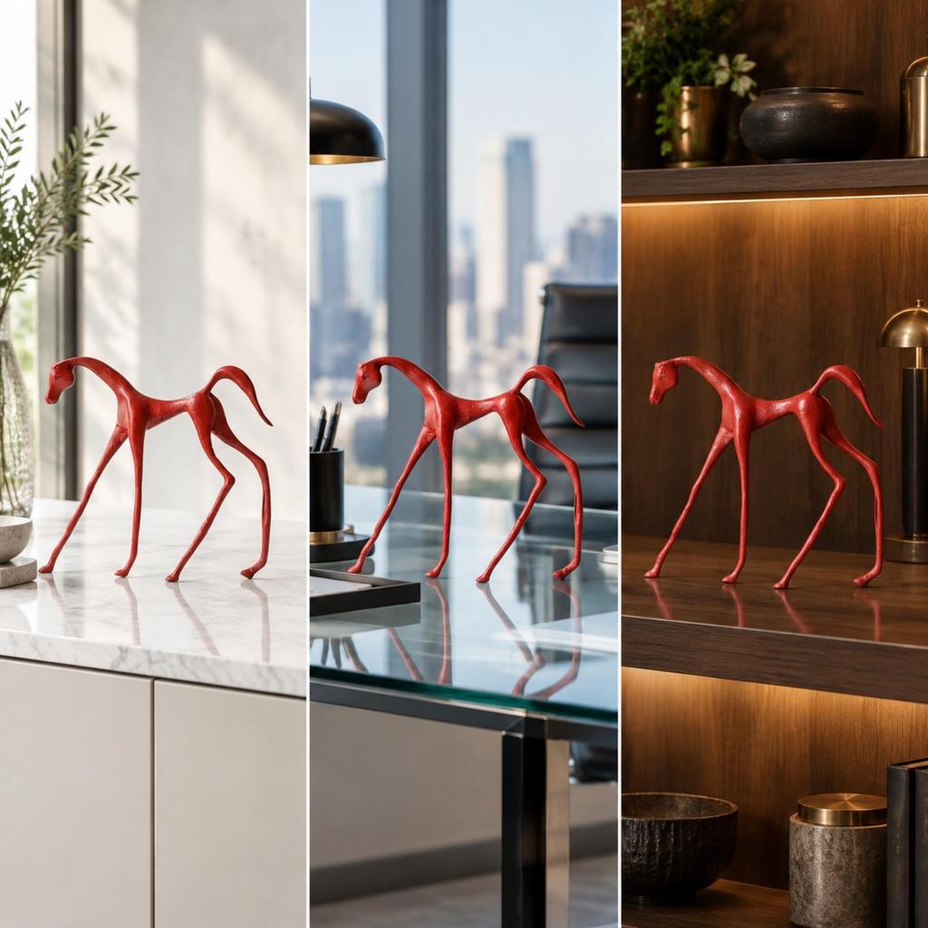 Geometric Horse Figurine Modern Minimalist Alloy Decor Piece Slender Statue for Living Room,