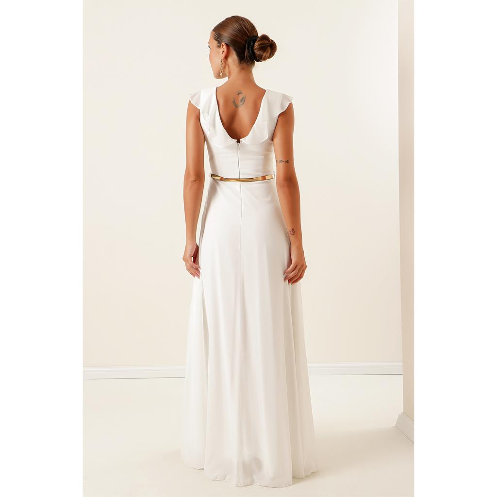 Langes Kleid aus Chiffon mit Schlitz