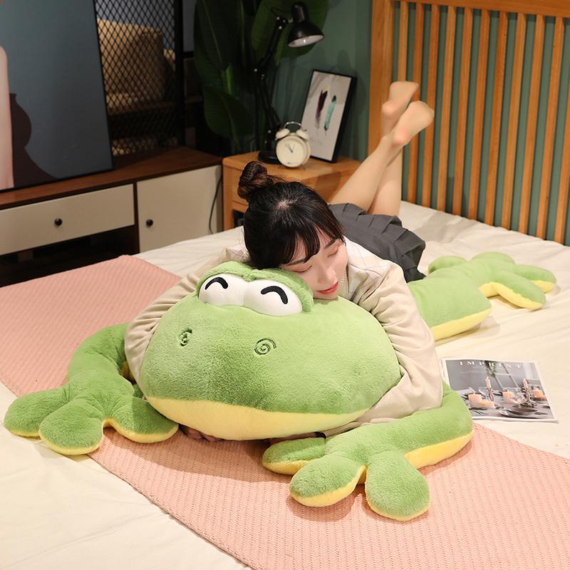 6080100Cm Lovely Giant Frog Plush Toys Funny Frog Mat Stuffed Soft Animal Pillow Cushion Creative Home Decoration Gift