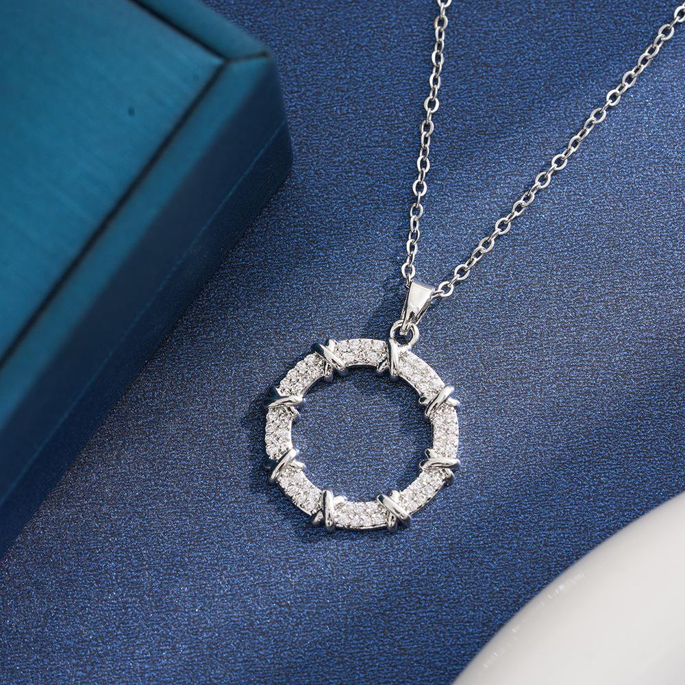 Elegant Zircon Donut Women s Titanium Necklace - Trendy, Light Luxury, and Colorfast