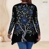 Women Plus Size V Neck Long Sleeve Irregular Split Hem Tunic Top Black Golden Swirl Print