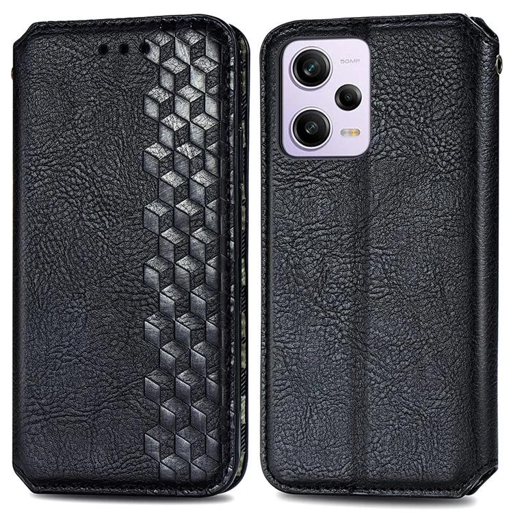 

Для Xiaomi Redmi Note 12 Pro 5G / Note 12 Pro Speed ​​5G / Poco X5 Pro 5G Чехол для мобильного телефона с ромбовидным отпечатком Кожаный чехол-подставка для кошелька - черный