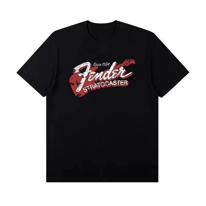 2025 Summer New Fender Jimi Hendrix Fender Electric Guitar Print Graphic T-shirt Men's Short Sleeve T-shirt Street Wear Summer