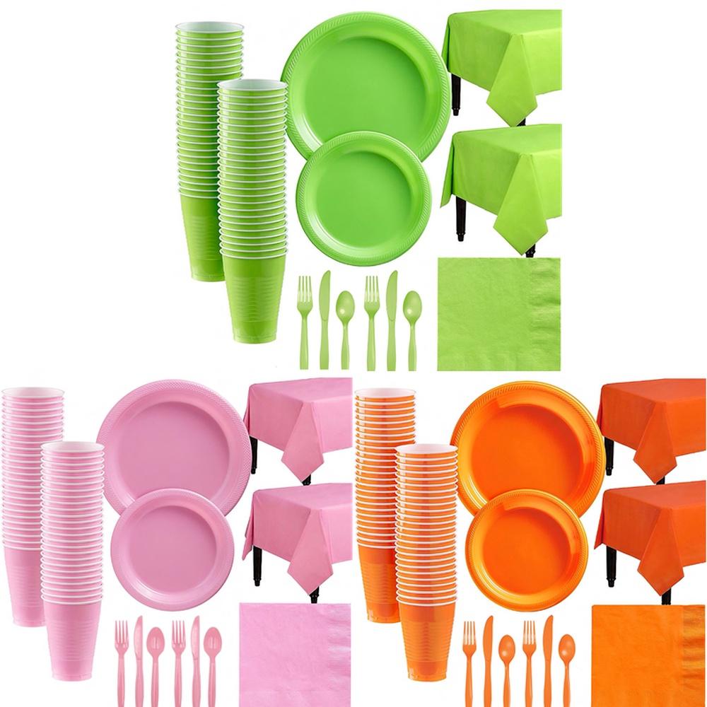 Monochrome Party Set Disposable Plastic Plate Cup Napkin Tableware Birthday Party Christmas Wedding Party