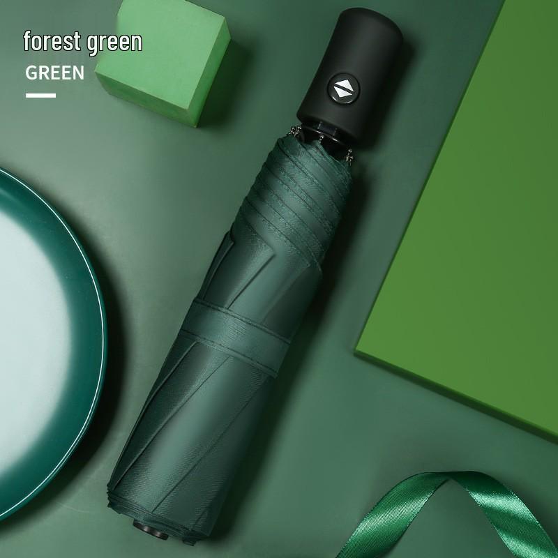 Ten-Rib Automatic Black Glue Sun and Rain Protection Umbrella, Three-Fold Design with Custom Logo Option