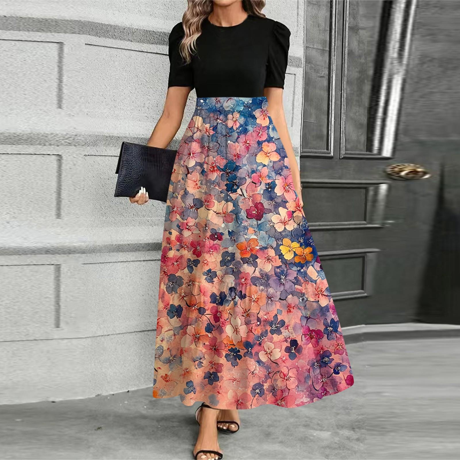 

Женское модное повседневное платье с поясом, коротким рукавом, круглым вырезом и принтом, элегантное и темпераментное L красный