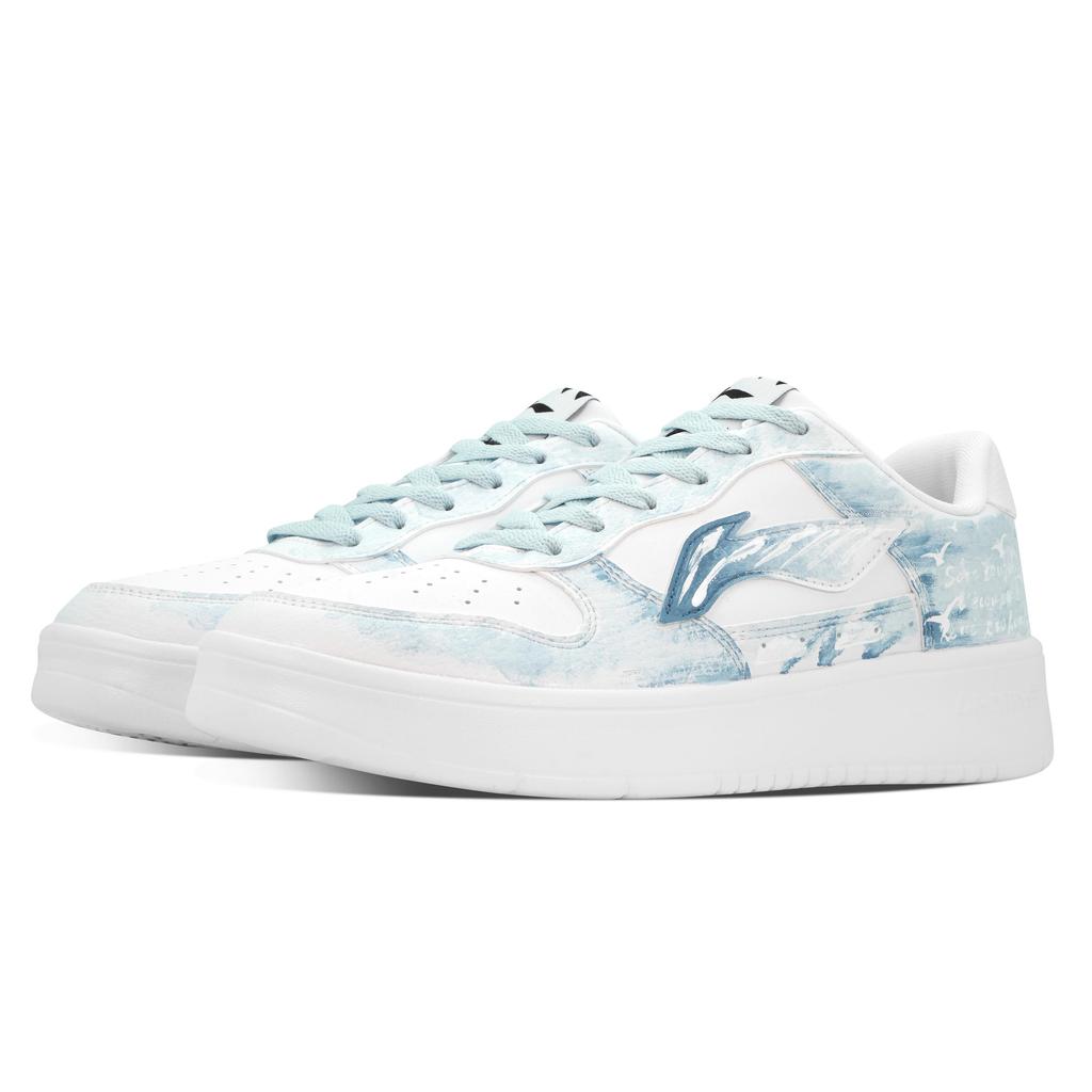Li Ning Floating Boat Abrasion Resistant Cushioning Breathable Low top Skateboard Shoes Men's White Blue AGCS419-1(Team84-)