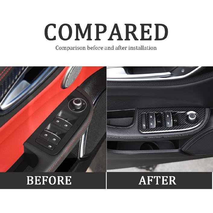 TOYCIDFG Car Door Inner Handle Window Lift Button Panel Cover Trim Compatible with Alfa Romeo Giulia 2017-2021, Carbon Fiber Pattern Car Decoration