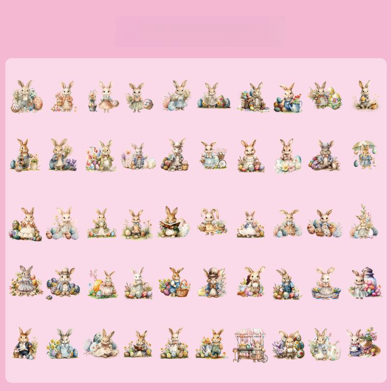 50pcs Easter Bunny Egg Stickers, Cute Cartoon Bunny Decals for Scrapbooking, Easter Cup, Notebook, Luggage Decorations, Holiday