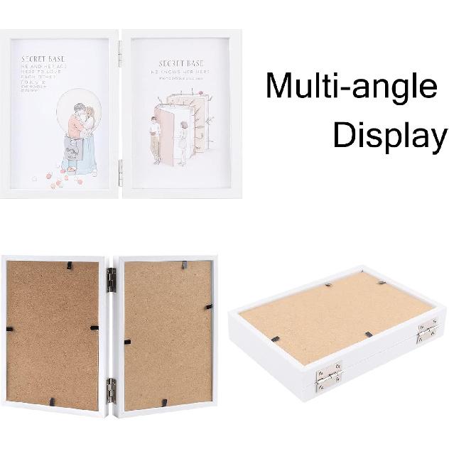 AVEAX Double 4x6 Picture Frame Hinged Folding Photo Frame with Plexiglass Front Vertical Frame on Desktop, White