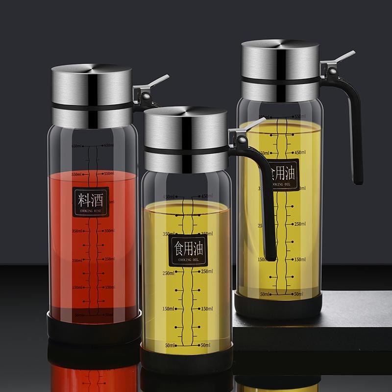 Oil bottle glass Oil pot leakproof Tank Kitchen soy sauce Bottles Vinegar Pots Seasoning Tool Set Of Household Flip Lid