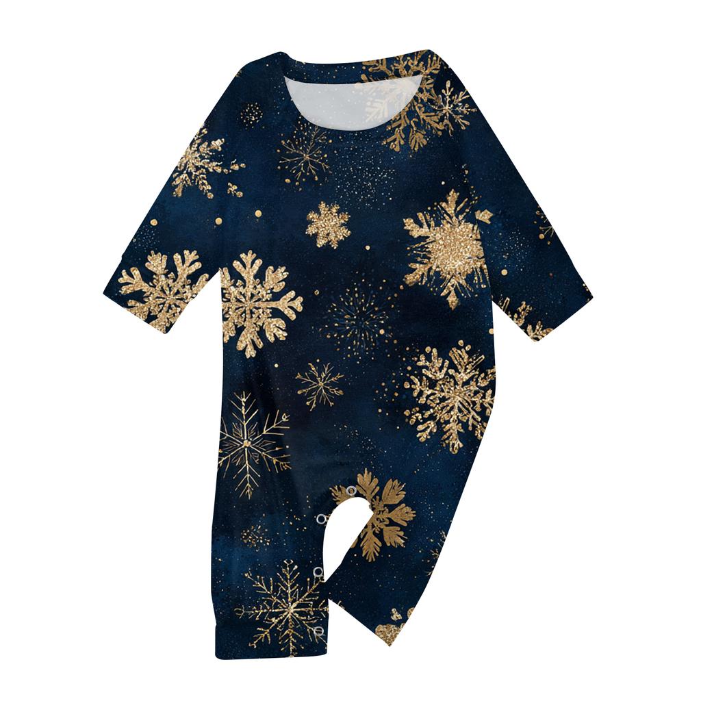 Set haine de casă de Crăciun cu gât rotund imprimat, mâneci lungi și pantaloni lungi pentru părinți și copii