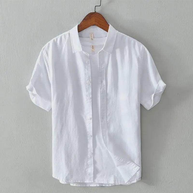 Chemise décontractée à manches courtes en coton et lin pour homme, style japonais