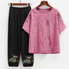 Sommerkleidungsanzug für Mütter mittleren Alters Baumwoll-Leinen Kurzarm-T-Shirt Wadenlange Hosen Sets Für Damen 2-teiliges Outfit