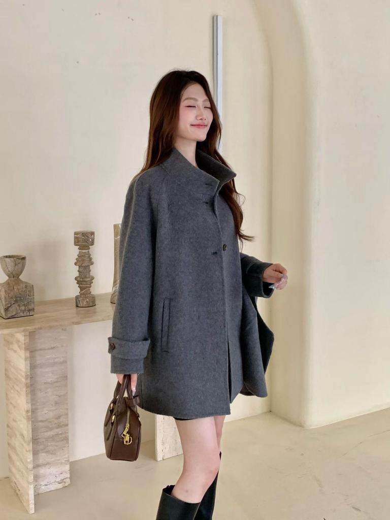 25 New French High-End Women's Wool Coat - Mid-Length Cape Shawl, Slim Fit Overcoat for Autumn and Winter