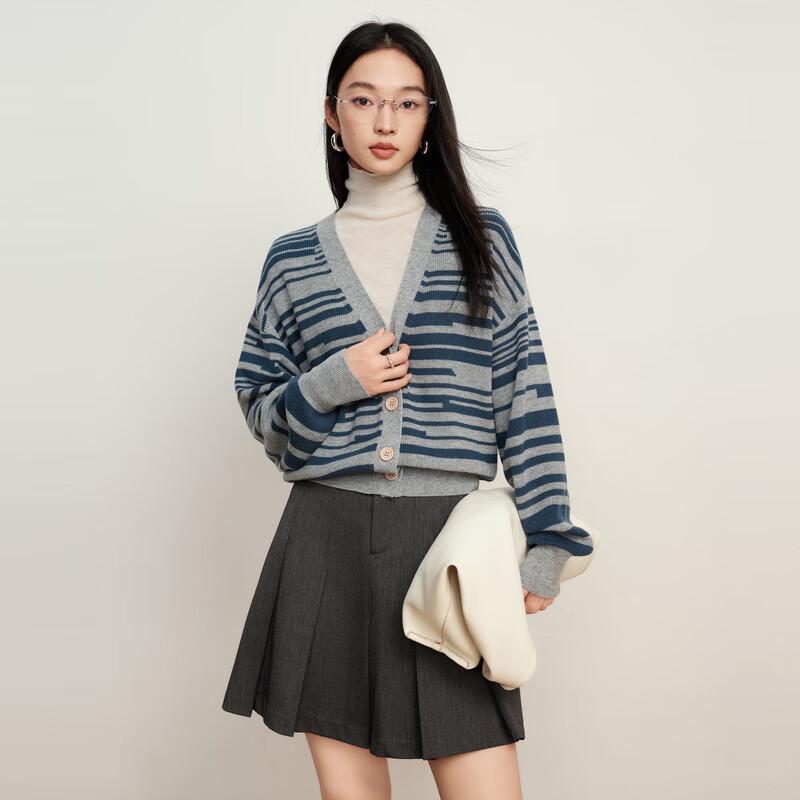 

Elva Island Women s Retro Striped V-Neck Knit Cardigan L