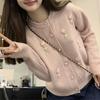 Dreidimensionale Blume Strickjacke Frauen Herbst und Winter neue kleine Top kurze rosa Pullover Jacke Top