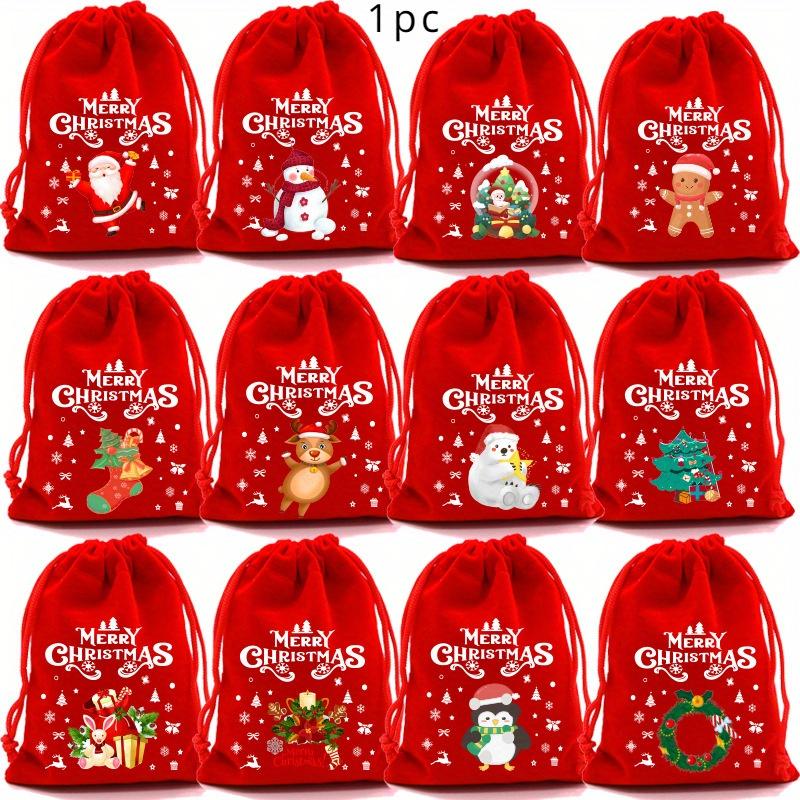 

Рождественские подарочные мешочки на шнурке - Праздничные красные тканевые мешочки для конфет, печенья, украшений и сувениров для вечеринки random 1pc