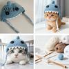 Pet Daily Fun Headband Funny Shark Cat Hat, Crocheted Hat with Braided Animal Shaped Dog Straps, Soft Cute Knitted for Cats Small Dogs Photography