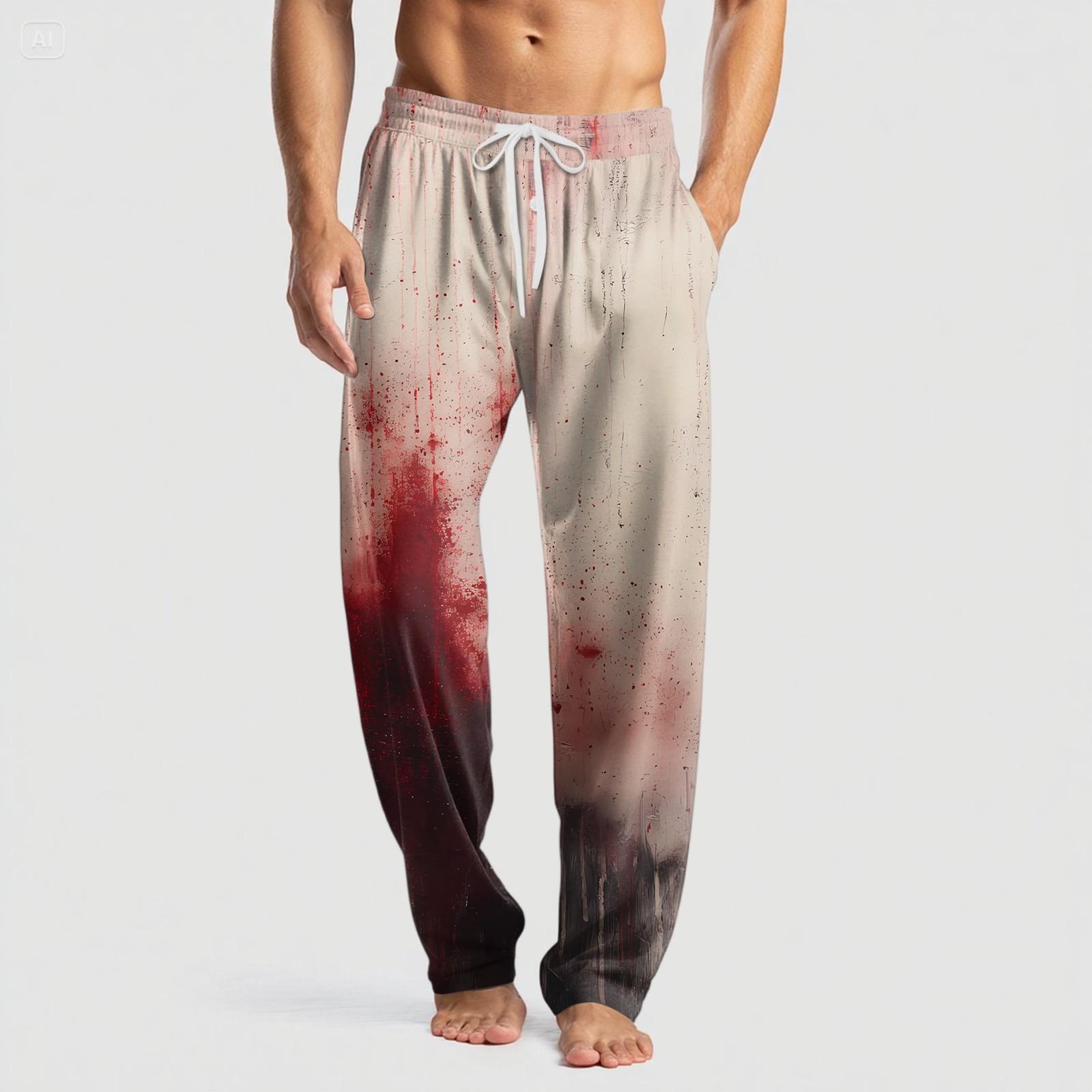 

Men s Knitted Halloween Print Pocket Casual Pants Pajama Pants L бежевий