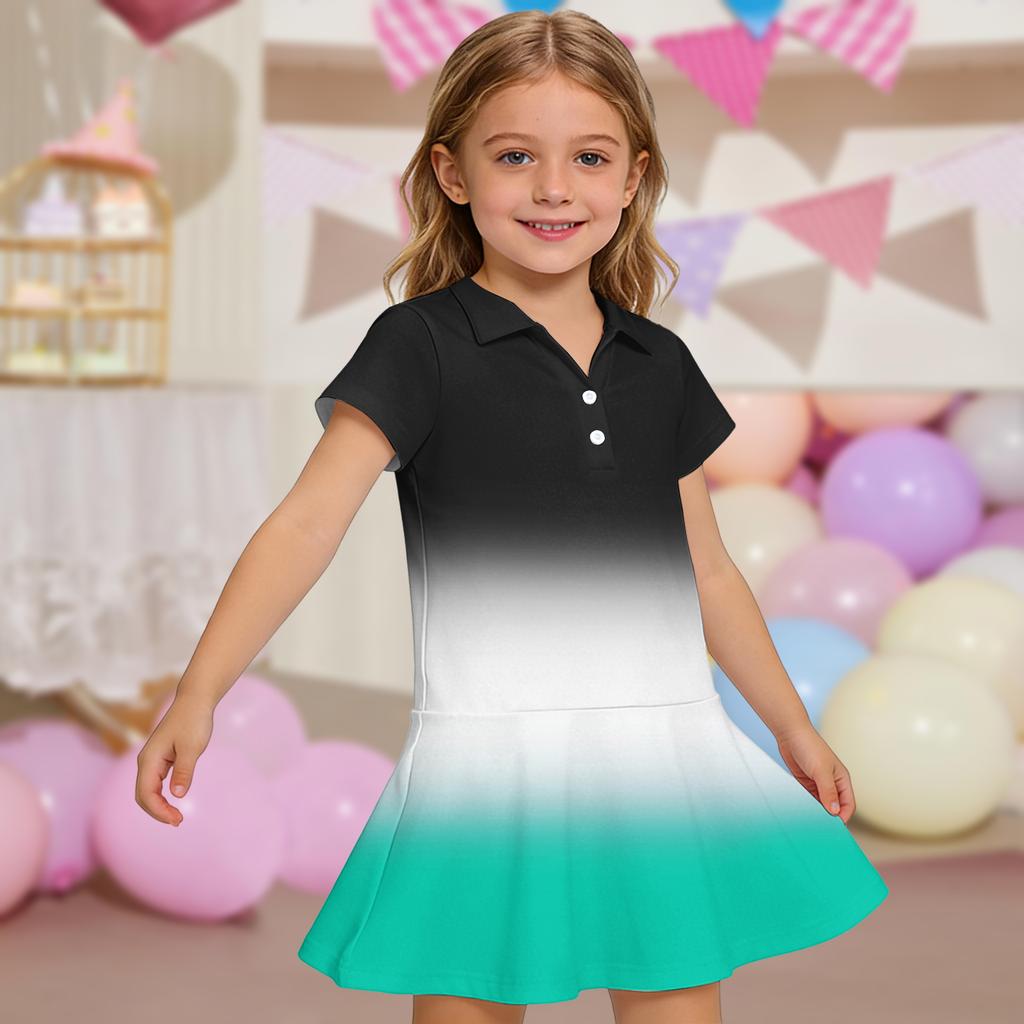 Kids'  Dress - Short Sleeve Pocket Color Frock Kids' Collared Dress - Short Sleeve Pocket Frock