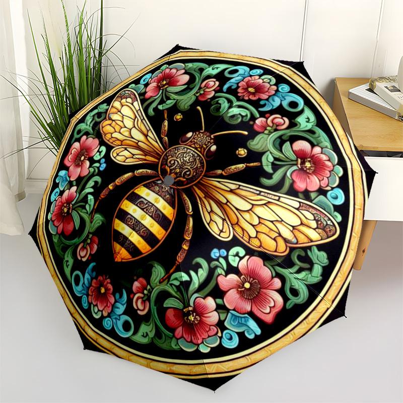 1pc Bee Floral Automatic Open/Close Umbrella with Folding Feature Compact Travel Umbrella, Lightweight Design, for Commuting, Business123